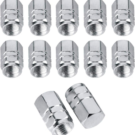 Valve Stem Caps Aluminum Chrome Caps for Tires Valve (12pcs Pack,Silver)