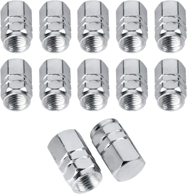 Valve Stem Caps Aluminum Chrome Caps for Tires Valve (12pcs Pack Silver) V1258-DP02-D-305