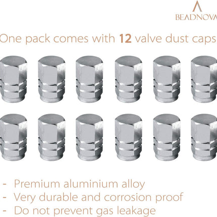 Valve Stem Caps Aluminum Chrome Caps for Tires Valve (12pcs Pack,Silver)
