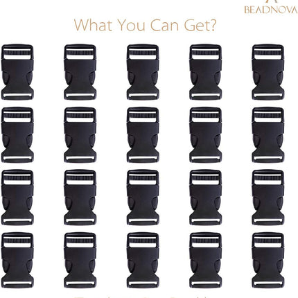 Plastic Buckle Strap Clip Quick Side Release Buckles 1 Inch Flat for Nylon Strap Backpack (Black, 1 Inch, 20 Piece)