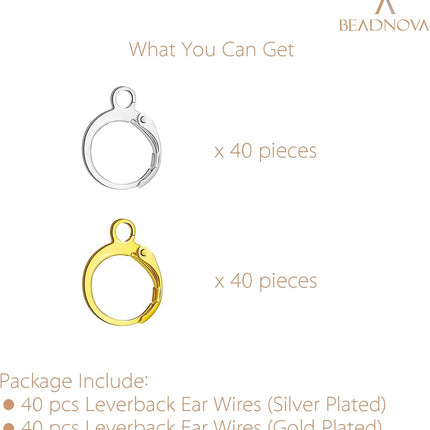 Leverback Earring Hooks 80pcs French Ear Wire Lever Back Earwire for Jewelry Making Crafting (Gold and Silver)