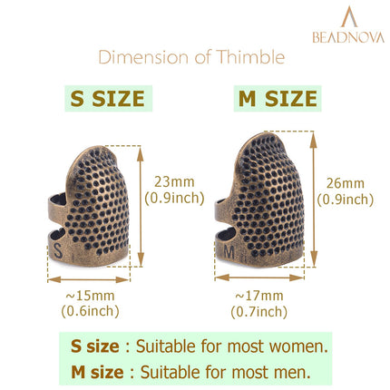 Thimbles for Hand Sewing Thimble Finger Protectors for Sewing Accessories and Tools Thimbles for Hand Quilting Knitting Hand Embroidery Sewing Finger Protector (Sizes S and M, 4 Pcs)