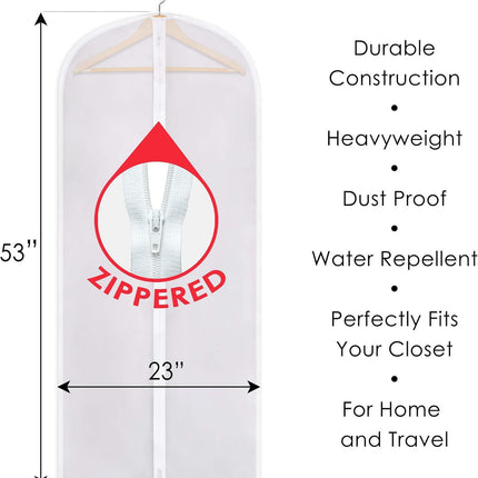 Zippered Garment Bag, Large 53 x 23 inches, Dress Bag for Gowns, Suits, Jackets, Dresses, Hanging Clothing Storage Bag, Water Repellent, Dust Proof, Clear (1 Pack)