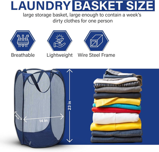 1 Pack Mesh Pop Up Laundry Hamper Lightweight Foldable Clothes Basket with Easy Carry Handles – product detail
