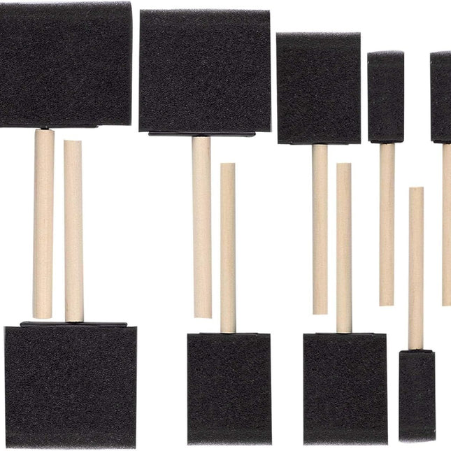 10 Foam Paint Brush Set with Durable Wood Handle, Reusable Disposable Poly Sponge Brush to use with Paint, Stains, and Varnishes, Foam Paint Applicator Ideal for Arts and Crafts (Set of 10)