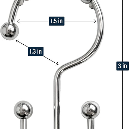 12 Pack Shower Curtain Hooks, Heavy Duty Coated Stainless Steel, Rustproof and Corrosion Resistant, Smooth Glide Double Hooks for Standard Shower Rods, Chrome (12 Pack)