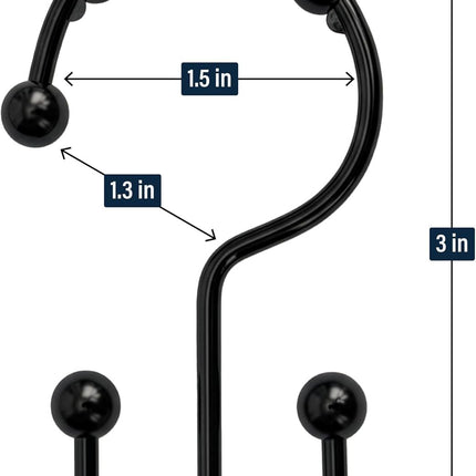 12 Pack Shower Curtain Hooks, Heavy Duty Coated Stainless Steel, Rustproof and Corrosion Resistant, Smooth Glide Double Hooks for Standard Shower Rods, Black (12 Pack)