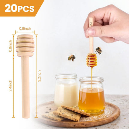 Wooden Honey Dipper Sticks, 20 Pack 3 Inch Mini Honey Stirrers for Jars Dispense and Drizzle, Natural Wood Wand for Tea Party, Wedding Favors, Baby Shower Gifts