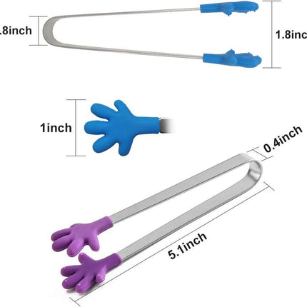 8PCS Silicone Mini Tongs, 5Inch Hand Shape Food Tongs, Colourful Small Kids Tongs for Serving Food, Ice Cube, fruits, Sugar, Barbecue by  (Palm sharp)