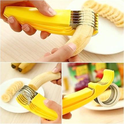 Banana Slicer,ABS + Stainless Steel Fruit and Vegetable Salad Peeler Cutter Kitchen Tools For Banana,Strawberry,Grape（1 pcs）