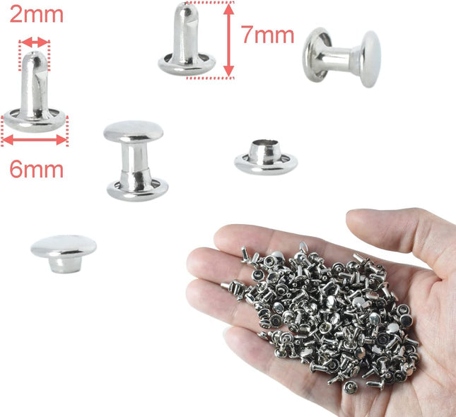 200Sets 6mm Round Cap Leather Rivets Double Cap Rivets Tubular Metal Studs Rivets for Leather Purse – product detail