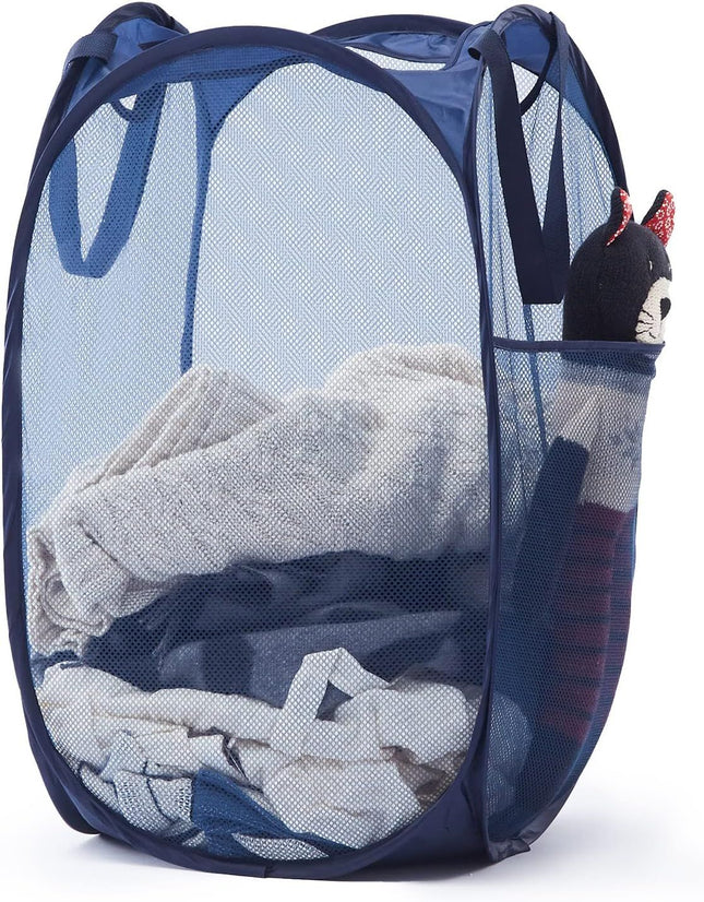 Collapsible Pop Up Laundry Basket Hamper with Sturdy Handles and Side V1258-DP02-D-374 in Navy Blue