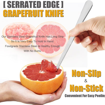 Serrated Edge Grapefruit Spoons Stainless Steel Grapefruit Utensil Tool Dessert Fruit Spoons for Citrus Lemon Kiwi Salads Melon Lime Pitaya Apple Fruit Puree (Silver)