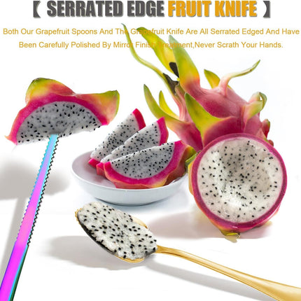 Serrated Edge Grapefruit Spoons Stainless Steel Grapefruit Utensil Tool Dessert Fruit Spoons for Citrus Lemon Kiwi Salads Melon Lime Pitaya Apple Fruit Puree (Silver)