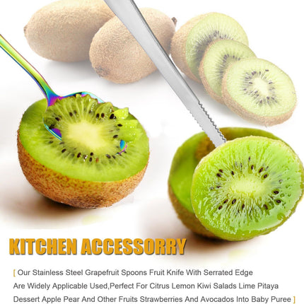 Serrated Edge Grapefruit Spoons Stainless Steel Grapefruit Utensil Tool Dessert Fruit Spoons for Citrus Lemon Kiwi Salads Melon Lime Pitaya Apple Fruit Puree (Silver)