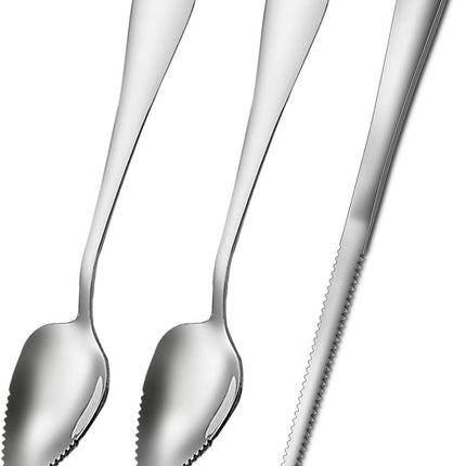 Grapefruit Spoons Serrated Edge Knife Stainless Steel Utensil Tool Dessert Spoon for Citrus Lemon Kiwi Salads Melon Lime Pitaya Apple Fruit Puree (Silver)