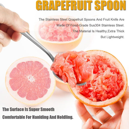 Grapefruit Spoons Serrated Edge Knife Stainless Steel Utensil Tool Dessert Spoon for Citrus Lemon Kiwi Salads Melon Lime Pitaya Apple Fruit Puree (Silver)