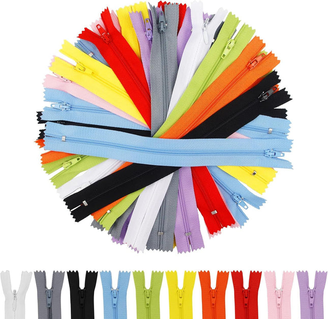30 Pcs Nylon Coil Zippers for Tailor Sewing in 10 Assorted Colors