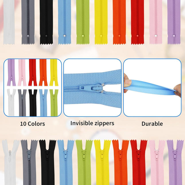 30 Pcs Nylon Coil Zippers for Tailor Sewing in 10 Assorted Colors – product detail