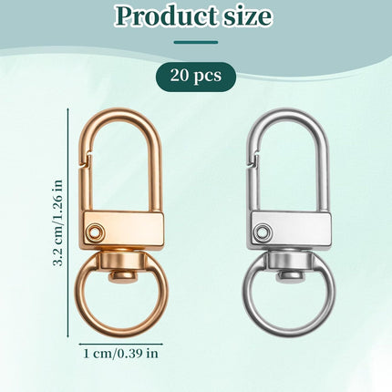 20Pcs 1.26 x 0.39 Inch Swivel Snap Key Chain Clip Hook Small Metal Lobster Claw Clasp Mini Swivel Lanyards Snap Hooks for Bag Key Chains Connector Jewelry Making DIY Crafts Hardware Silver Finish
