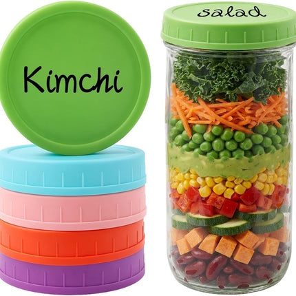 5 Pcs Wide Mouth Mason Jar Lids, 86mm Plastic Storage Caps for Wide Mouth Jars Covers - Reusable Storage Caps/Jar Lids for Mason Glass Jars - Leak-Proof Sealing Covers/Dishwasher Safe