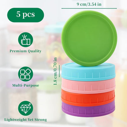 5 Pcs Wide Mouth Mason Jar Lids, 86mm Plastic Storage Caps for Wide Mouth Jars Covers - Reusable Storage Caps/Jar Lids for Mason Glass Jars - Leak-Proof Sealing Covers/Dishwasher Safe