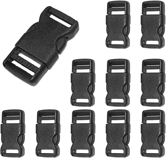 CooBigo 10pcs 1/2 (12.5mm) Side Release Buckles Plastic Black Quick Adjustable Buckle For Backpack Strap
