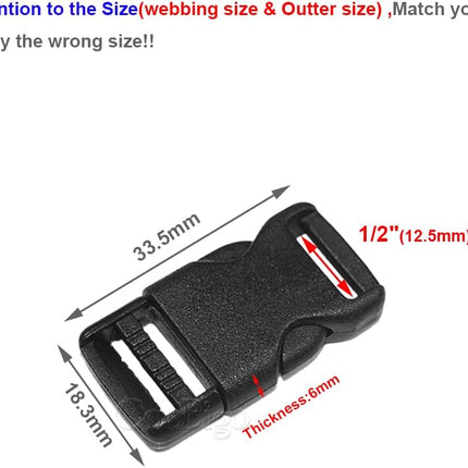 CooBigo 10pcs 1/2"(12.5mm) Side Release Buckles Plastic Black Quick Adjustable Buckle For Backpack Strap DIY Pets Collar Accessory