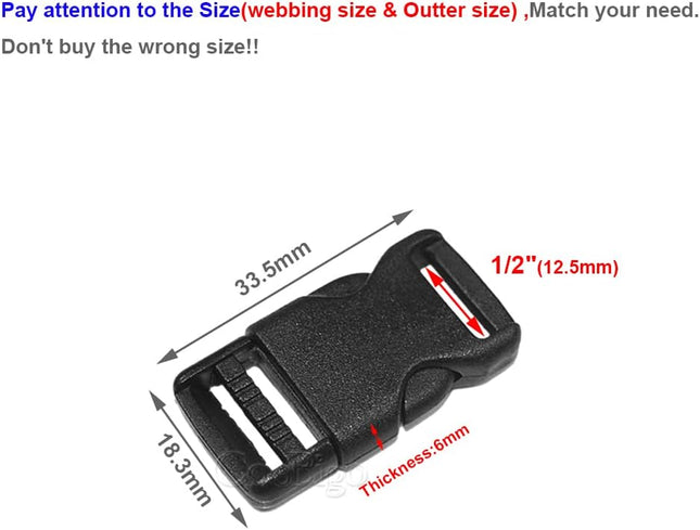 CooBigo 10pcs 1/2 (12.5mm) Side Release Buckles Plastic Black Quick Adjustable Buckle For Backpack Strap – product detail