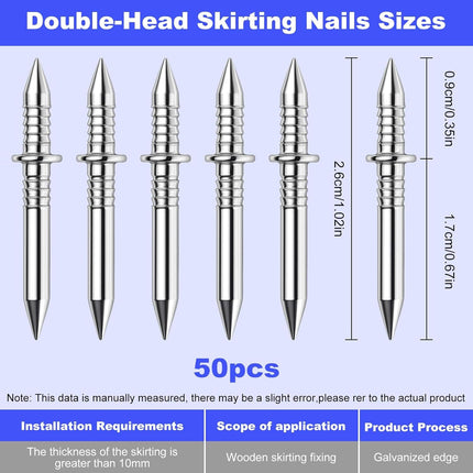 Double Headed Skirting Nails, 50PCS Invisible Seamless Baseboard Screws, Solid Wood Baseboard Double-Headed Nails, Double Sided Nails for Wood, Skirting Line Without Marks Nail for Solid Wood Trim