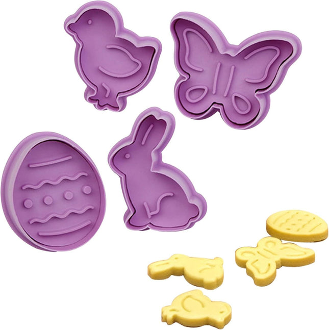 4Pcs Easter Cookie Cutters Cartoon Easter Cookie Stamps Cute Bunny Eggs Chick Butterfly Shapes