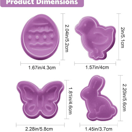 4Pcs Easter Cookie Cutters, Cartoon Easter Cookie Stamps, Cute Bunny Eggs Chick Butterfly Shapes Spring Biscuit Cutters Plastic Kitchen Tool for Fondant Cookie Baking Holiday Birthday Party Supplies