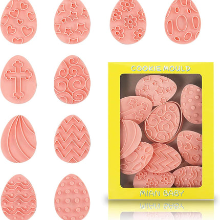 10 Pieces Easter Egg Cookie Cutters Easter Cookie Stamps 3D Plastic Embossing Mold Press Cookie Mould Set Baking Kitchen Tools for Holiday Birthday Party Biscuit Fondant Snacks Making