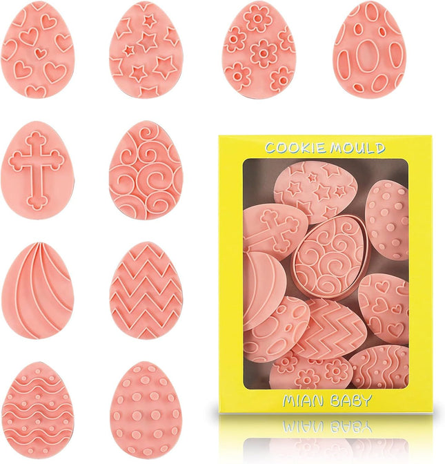 10 Pieces Easter Egg Cookie Cutters Easter Cookie Stamps 3D Plastic Embossing Mold Press Cookie