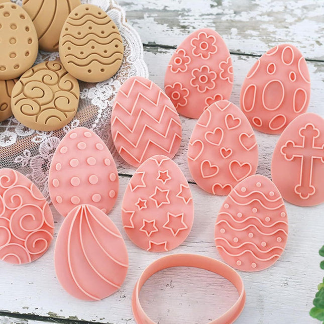 10 Pieces Easter Egg Cookie Cutters Easter Cookie Stamps 3D Plastic Embossing Mold Press Cookie – product detail