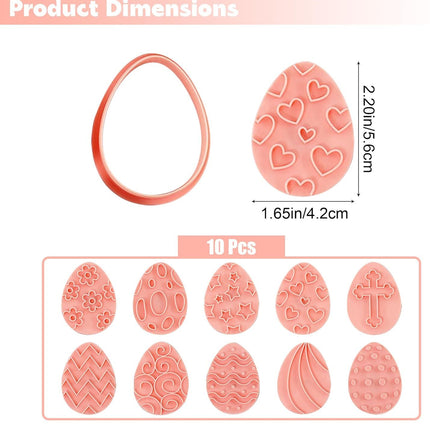 10 Pieces Easter Egg Cookie Cutters Easter Cookie Stamps 3D Plastic Embossing Mold Press Cookie Mould Set Baking Kitchen Tools for Holiday Birthday Party Biscuit Fondant Snacks Making