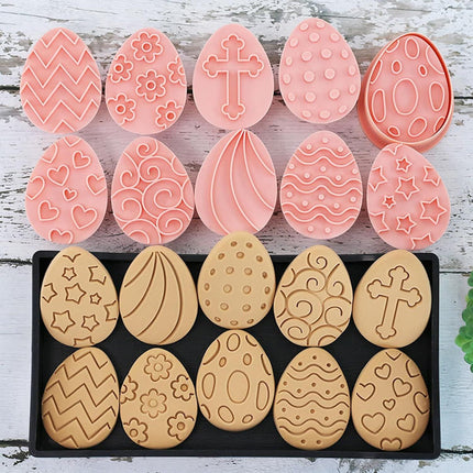 10 Pieces Easter Egg Cookie Cutters Easter Cookie Stamps 3D Plastic Embossing Mold Press Cookie Mould Set Baking Kitchen Tools for Holiday Birthday Party Biscuit Fondant Snacks Making