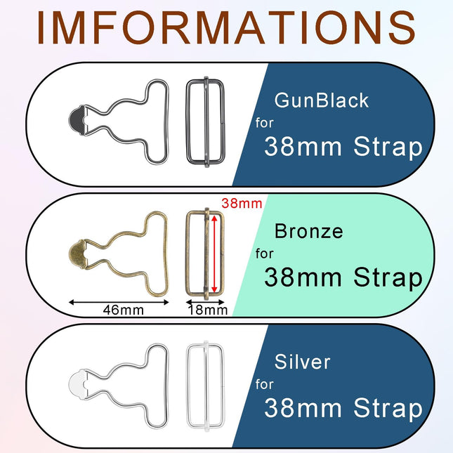 CooBigo 6 Sets 1-1/2 Overall Buckles Replacement Suspender Buckle Metal Bib Clip Clasp with – product detail