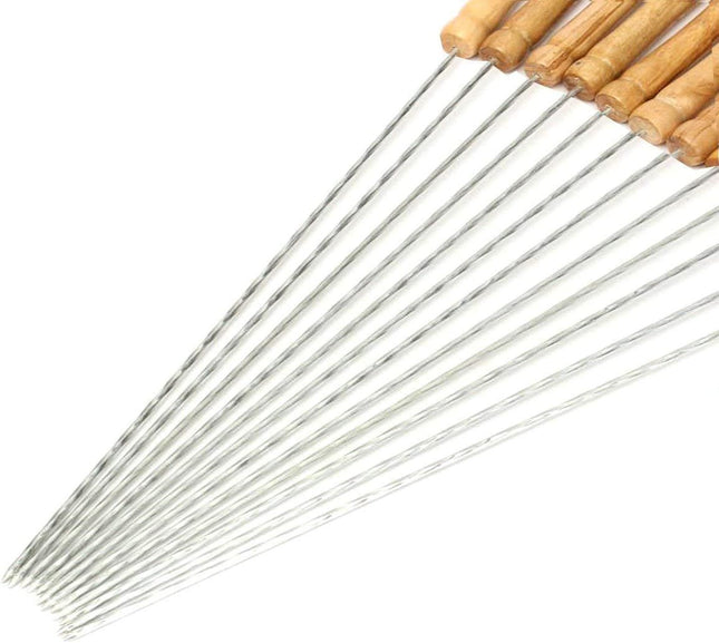12 PCS Skewers for Grilling Kabob Skewers with Wood Handle Reusable BBQ Barbecue Sticks for