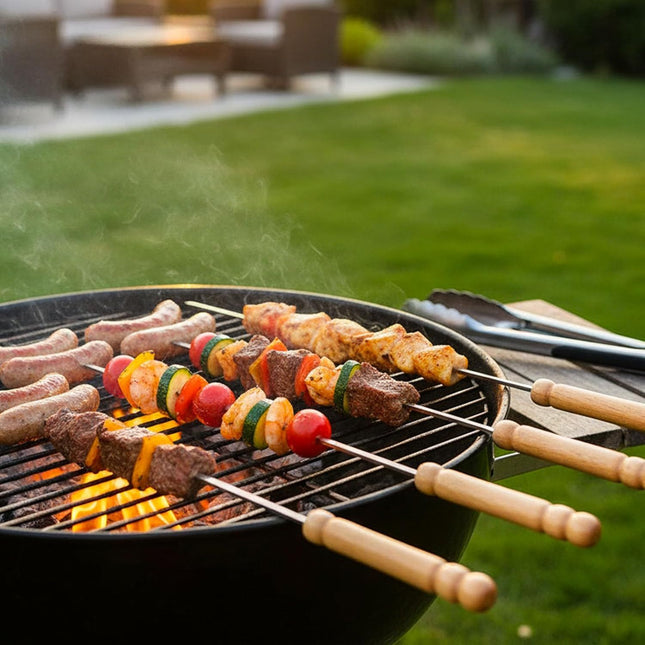 12 PCS Skewers for Grilling Kabob Skewers with Wood Handle Reusable BBQ Barbecue Sticks for – product detail