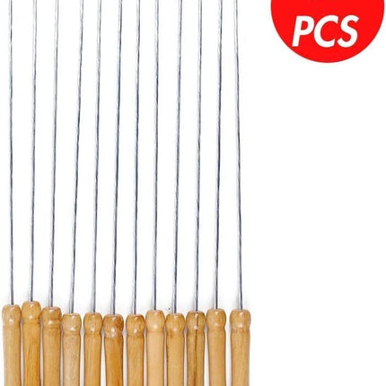 12 PCS Skewers for Grilling, Kabob Skewers with Wood Handle, Reusable BBQ Barbecue Sticks for Marshmallow, Hot Dog, Meat, Vegetable, Camping Cookware Grill Cooking, 11.7" (Including Handle)