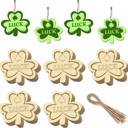 20Pcs Wooden Shamrock Ornaments to Paint, 3.2 Inch St. Patrick's Day Unfinished Wood Shamrock Cutouts, DIY Blank Luck Clover Shape Hanging Ornaments Ropes with for Crafts Tree Home Decor