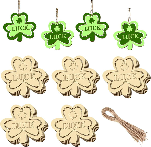 20Pcs Wooden Shamrock Ornaments to Paint 3.2 Inch St.Patrick's Day Unfinished Wood Shamrock Cutouts