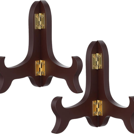 2 Pcs 3.94in Wooden Easel Plate Holder, Decorative Wooden Display Stand, Folding Small Easels for Display, Brown Small Picture Stands for Display Picture Frame Book Dish Artwork Easels