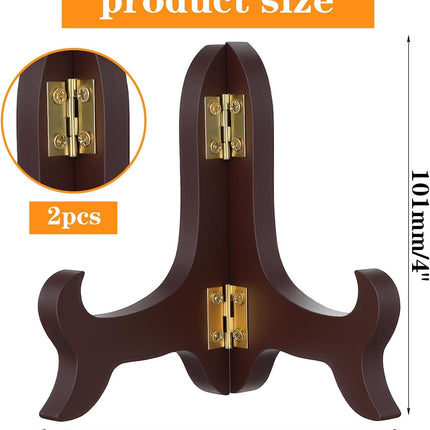 2 Pcs 3.94in Wooden Easel Plate Holder, Decorative Wooden Display Stand, Folding Small Easels for Display, Brown Small Picture Stands for Display Picture Frame Book Dish Artwork Easels