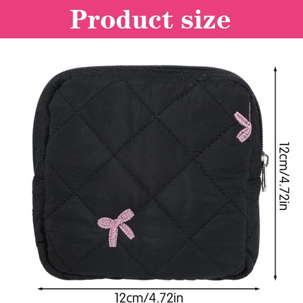 Portable Period Bags for Girls, Cute Bow Period Pouch for Pads Sanitary Napkins Small Tampons, Sanitary Napkin Storage Bag First Gifts for Girls (Black)