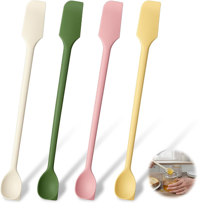 4 Pcs Long Dual-End Silicone Spatula Small Spatula & Stirring Spoons for Jam Jars & Makeup (10.43