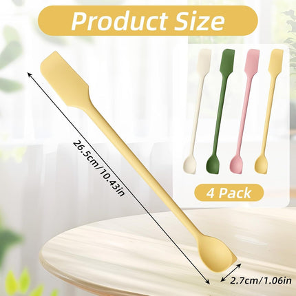 4 Pcs Long Dual-End Silicone Spatula, Small Spatula & Stirring Spoons for Jam Jars & Makeup, Thin Curved End for Scraping, Slim Spoon End for Scooping and Mixing (10.43 Inch)
