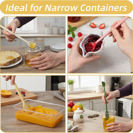 4 Pcs Long Dual-End Silicone Spatula, Small Spatula & Stirring Spoons for Jam Jars & Makeup, Thin Curved End for Scraping, Slim Spoon End for Scooping and Mixing (10.43 Inch)