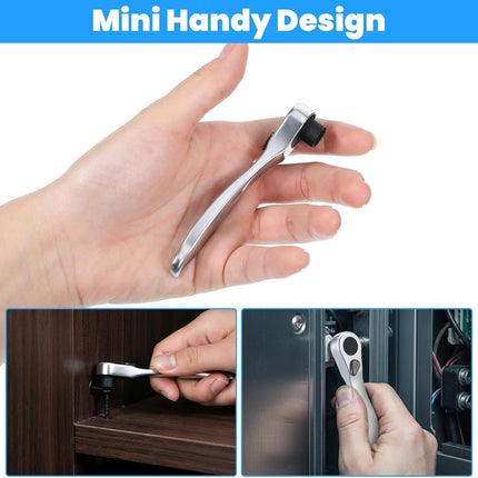 Mini 1/4 Ratchet Wrench, Reversible Stubby Ratchet, Oval Head Socket Wrench, Steel Quarter Inch Compact Socket Wrenches for Tight Spaces